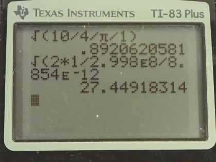 OpenStax College Physics, Chapter 24, Problem 34 (PE) calculator screenshot 1