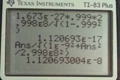 OpenStax College Physics, Chapter 28, Problem 41 (PE) calculator screenshot 1