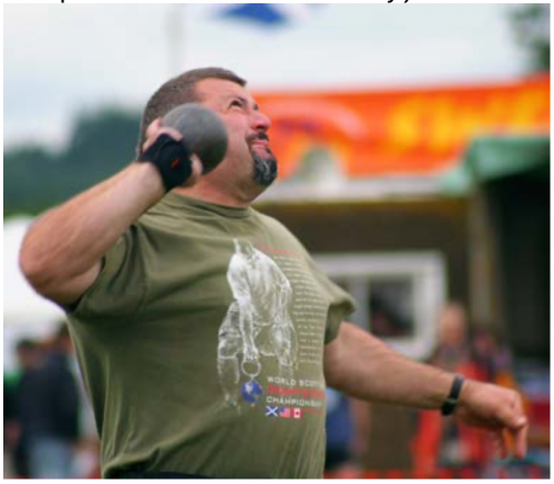 <b>Figure 7.41</b> Shot putter at the Dornoch Highland Gathering in 2007. (credit: John Haslam, Flickr)