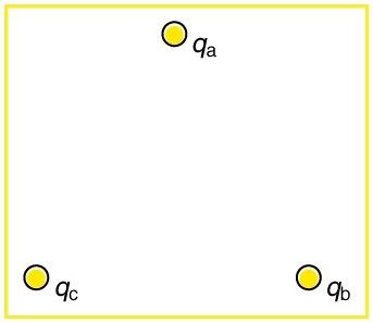 <b>Figure 18.53</b> Point charges located at the corners of an equilateral triangle 25.0 cm on a side.