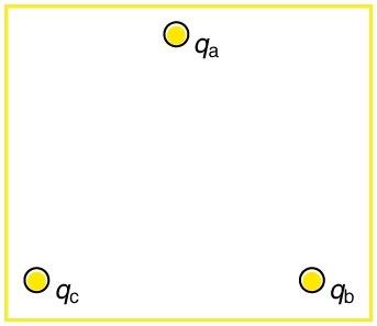 <b>Figure 18.53</b> Point charges located at the corners of an equilateral triangle 25.0 cm on a side.